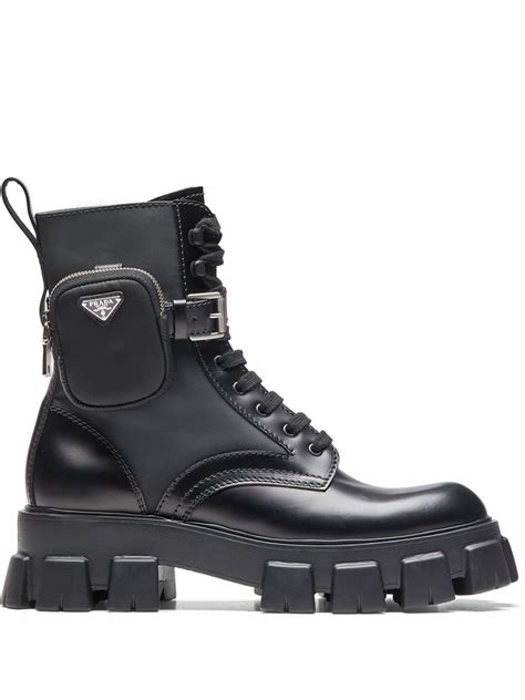 prada black chunky boots|prada ankle pouch combat boots.